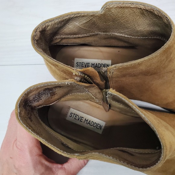 Steve Madden Women's Prarque Ankle Boots Tan Suede Studded Toe Side Zip Size 8M - Picture 10 of 16